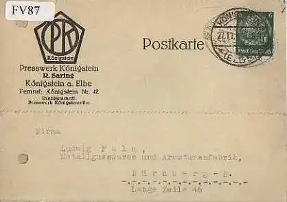 x15687; Firmenkarten; Königstein a.Elbe. R.Saring. Presswerk Königsstein