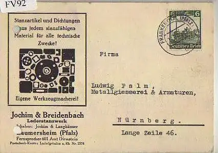 x15692; Firmenkarten; Laumersheim . Jochim & Breidenbach. Lederstanzwerk