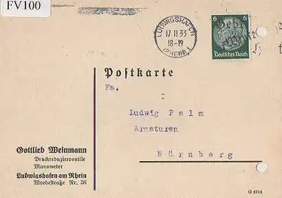 x15700; Firmenkarten; Ludwigshafen am Rhein. Gottlieb Weinmann. Druckreduzierventile, Manometer