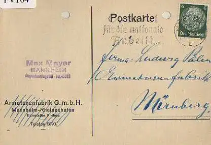 x15704; Firmenkarten; Mannheim. Max Mayer. Armaturenfabrik
