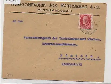 x15705; FirmenBrief; München Moosbach. Jos.Rathgeber A. G.. Waggonfabrik