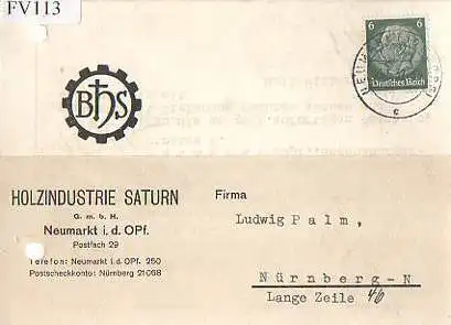 x15713; Firmenkarten; Neumarkt. i.d.Opf.. Holzindustrie Saturn GmbH: