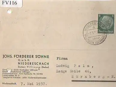 x15716; Firmenkarten; Niedereschach. Johs. Förderer Söhne GmbH.