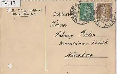 x15717; Firmenkarten; Nieder Ramstadt. Bürgermeisterei. Elektrizitätswerk