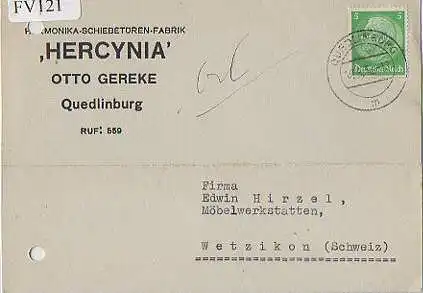 x15721; Firmenkarten; Quedlinburg. Otto Gereke. Hercynia: Harmonika  Schiebetüren Fabrik