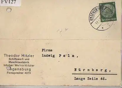 x15727; Firmenkarten; Regensburg. Theodor Hitzler. Schiffswerft und Maschinenfabrik