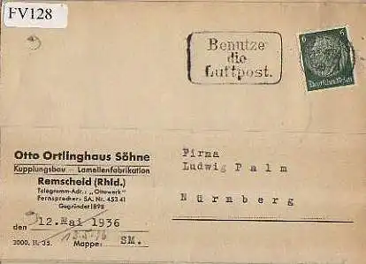 x15728; Firmenkarten; Remscheid Rhld). Otto Ortlingshaus Söhne. Kupplungsbau Lamellenfabrik.