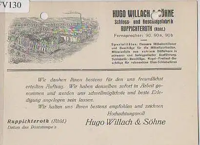 x15730; Firmenkarten; Ruppichteroth. Hugo Willach & Söhne. Schloss und Beschlagfabrik
