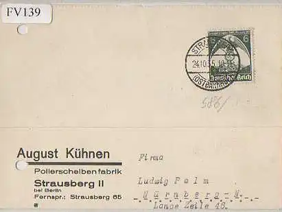 x15739; Firmenkarten; Strausberg ( bei Berlin). August Kühnen. Polierscheibenfabrik