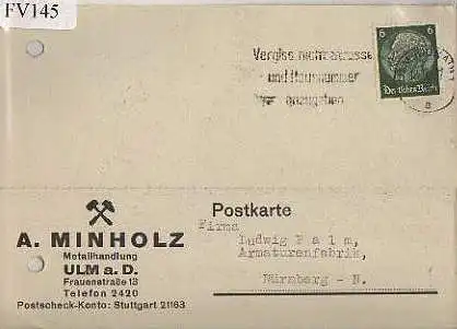 x15745; Firmenkarten; Ulm a.D.. A.Minholz. Metallhandlung