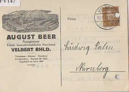 x15747; Firmenkarten; Velbert Rhld.. August Beer. Eisengiesserei.