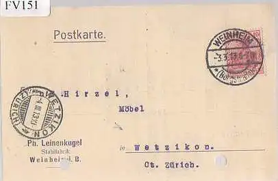 x15751; Firmenkarten; Weinheim i.B..Ph. Leinenkugel. Stuhlfabrik