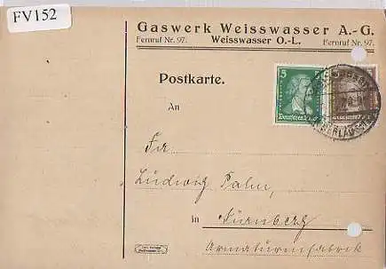 x15752; Firmenkarten; Weisswasser L.. Gaswerk Weisswasser A.O.