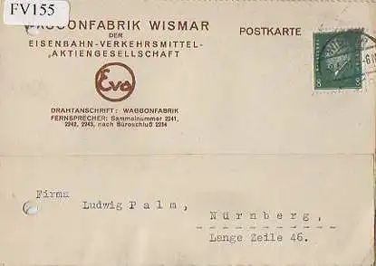 x15755; Firmenkarten; Wismar. Waggonfabrik der Eisenbahn Verkehrsmittel, Aktiengesellschaft