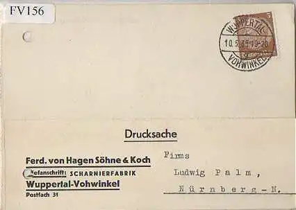 x15756; Firmenkarten; Wuppertal Vohwinkel. Ferd. von Hagen Söhne & Koch. Scharnierfabrik