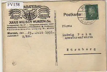 x15758; Firmenkarten; Wurzen i.Sa.. Julius Wilisch. Apparatebau