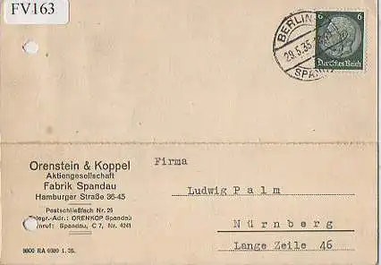 x15763; Firmenkarten; Berlin Spandau. Orenstein & Koppel AG