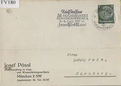 x15780; Firmenkarten; München 2 NW. Josef Pössl Grosshandlung in Gas und Wasserleitungsartikel
