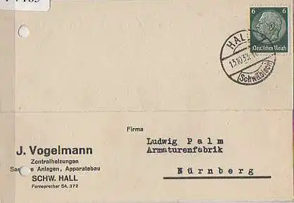 x15785; Firmenkarten; Schw. Hall. J. Vogelmann Zentralheizungen