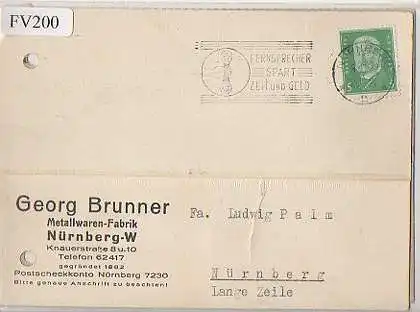 x15800; Firmenkarten; Nürnberg Georg Brunner, Metallwaren Fabrik