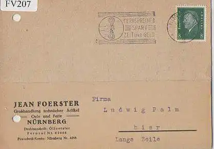 x15807; Firmenkarten; Nürnberg Jean Foerster Grosshandlung technischer Artikel Oele und Fette