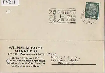 x15811; Firmenkarten; Mannheim. Wilhelm Sohl Röhren Fittings + GF + Armaturen