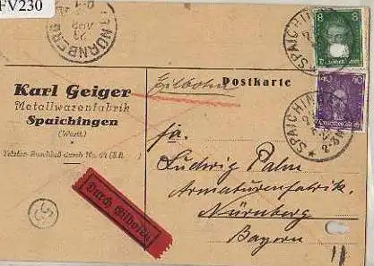 x15830; Firmenkarten; Spaichingen (Würt.) Karl Geiger Metallwarenfabrik
