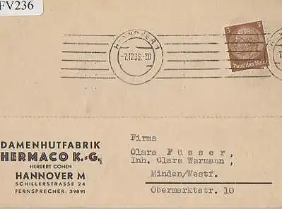 x15836; Firmenkarten; Hannover Damenhutfabrik Hermaco KG. Rechnung. Klappkarte.