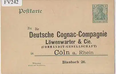 x15842; Cöln a. Rhein. Deutsche Cognac Compagnie. GA. Ohne Poststempel.