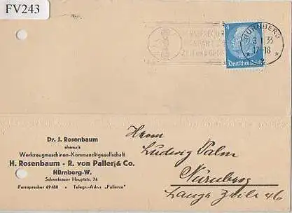 x15843; Nürnberg W. H. Rosenbaum R. von Paller u Co. Mit Poststempel 1933