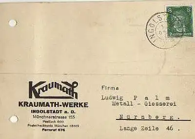 x15850; Firmenkarten; Ingolstadt a.D.. Kraumath Werke