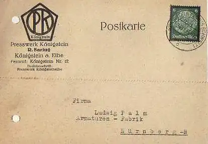 x15858; Firmenkarten; Königstein a.Elbe. R.Saring. Presswerk Königsstein