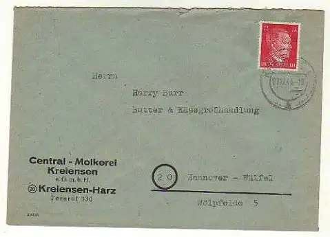 x15859; Firmen Brief; Kreiensen Harz. Central Molkerei Kreiensen e. GmbH.