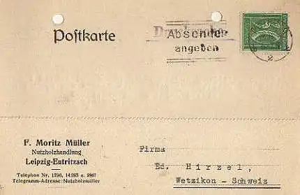 x15862; Firmenkarten; Leipzig_ Eutritzsch. F.Moritz Müller. Furnier Säge Hobel Werke