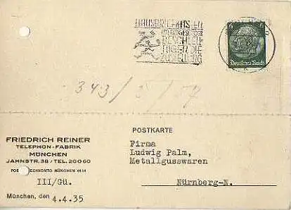 x15863; Firmenkarten; München. Friedrich Reiner. Telephon Fabrik