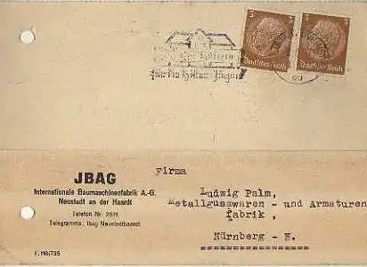 x15870; Firmenkarten; Neustadt a.d.Weinstraße. JBAG. internationale Baumaschinenfabrik