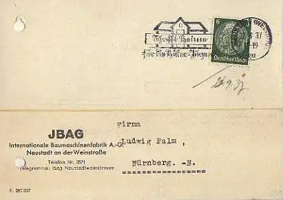x15871; Firmenkarten; Neustadt a.d.Weinstraße. JBAG. internationale Baumaschinenfabrik
