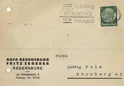 x15877; Firmenkarten; Regensburg. RAFA Regensburg. Fritz Segerer.