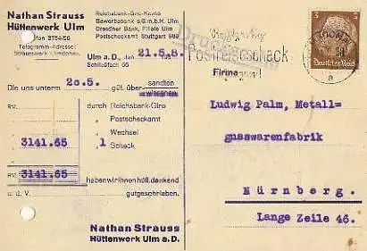 x15884; Firmenkarten; Ulm a.D.. Nathan Strauss. Hüttenwerk