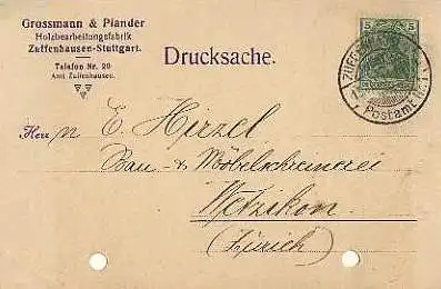x15887; Firmenkarten; Stuttgart Zuffenhausen, Grossmann & Pfander Holzbearbeitungsfabrik