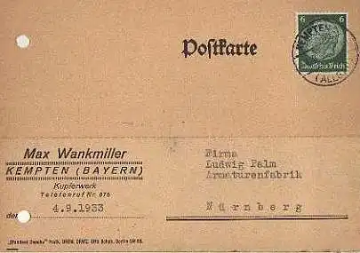 x15914; Firmenkarten; Kempten (Bayern) Max Wankmiller Kupferwerk