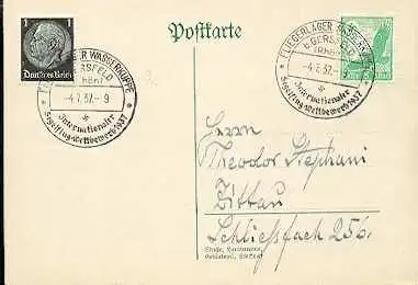 x16028; Stempel Segelflug: Fliegerlager Internationaler Segelflug Wettbewerb 1937