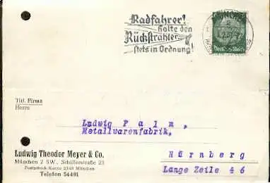 x16035; Fahrrad Stempel: Radfahrer halte den Rückstrahler stets in Ordnung. 1937..