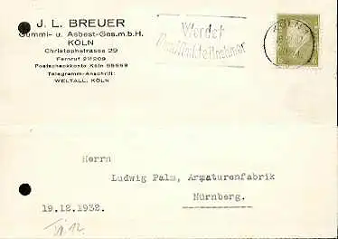 x16046; Funk Stempel: Werdet Rundfunkteilnehmer . Köln 1,19.12.32.