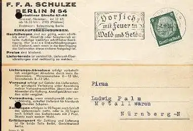 x16059; Feuer Stempel: Vorsicht mit Feuer in Wald und Heide. Berlin N4,7.09.1938; (gelocht).