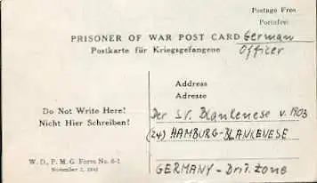 x16068; Kriegsgefangenepost: 4 Vordruckkarten deutsche Gefangene nach Deutschland ; Aus Italien.