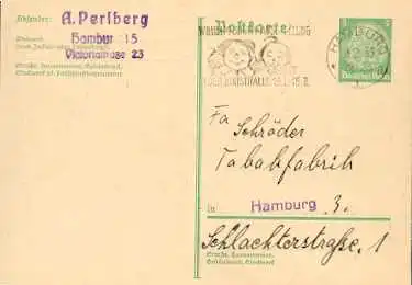 x16091; Kunst Stempel: Wilhelm  Busch Ausstellung. In der Kunsthalle 15.I bis 15.II. Hamburg 16.2.33, Mi216a,