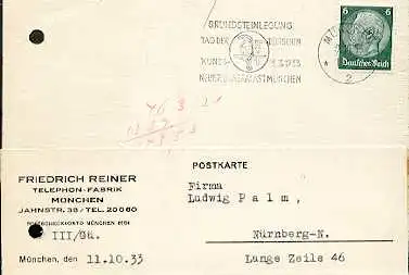 x16097; Tag der Deutschen Kunst. Grundsteinlegung Neuer Glaspalast München. München 12.10.1933 (gelocht).