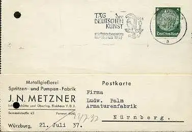 x16098; Tag der Deutschen Kunst München 1939 Würzburg 21.7.37. (gelocht).