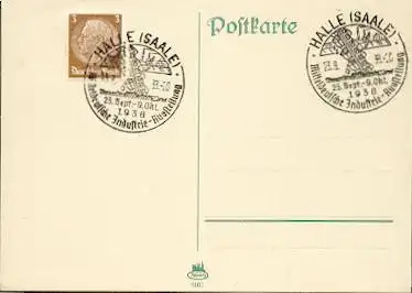 x16112; Halle Saale). Mitteldeutsche Industrie Ausstellung 23.Sep. bis 9.Okt. 1938 blanko.